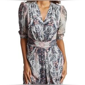 Reiss Printed Silk Blend V-Neck Dress NWT Size 4 (UK 8)